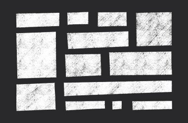 Üstüste dizayn etmek için beyaz renkli dikdörtgen metin kutusu şekilleri - koyu arkaplanda kumlu yüzeyi olan kaba tebeşir dokusu. Vintage veya grunge biçimi için sorunlu pankart çerçeveleri ve etiket ögeleri.