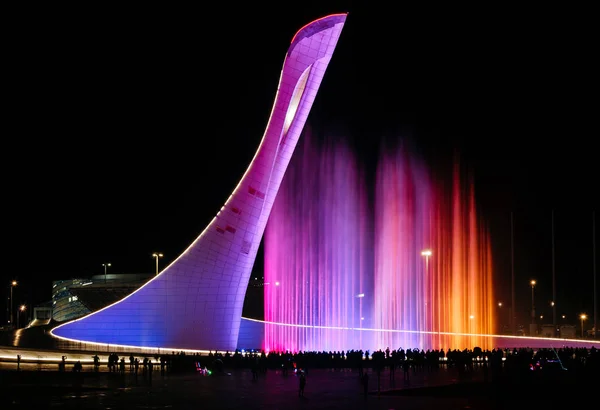 Zingende fontein in het Olympisch park's nachts in Sotsji Rechtenvrije Stockafbeeldingen