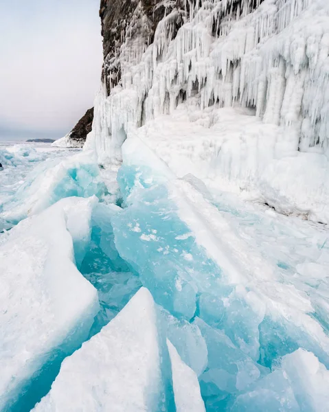 Huge chunks of ice stick out. Baikal, Russia