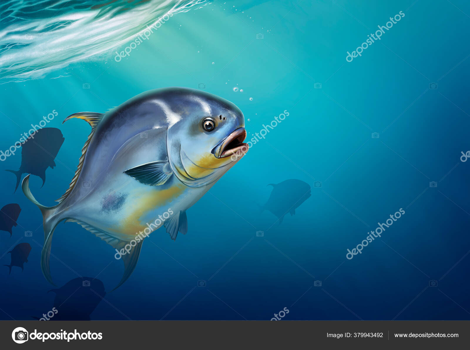 Permit Fish White Trachinotus Blochii Permit Fish Underwater Realistic
