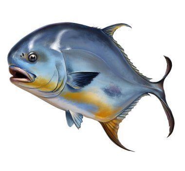 Permit fish Round pompano on white realistic illustration Trachinotus blochii. clipart
