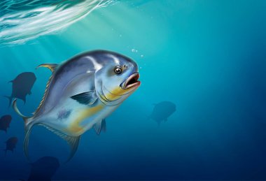 Permit fish on white Trachinotus blochii. Permit fish on underwater realistic illustration background. clipart