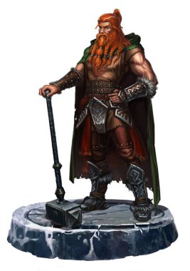 Yaşlı Viking beyaz üzerine taş tezgahında iki elli bir çekiç.