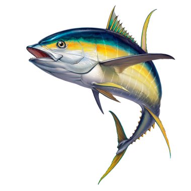yellow tuna. black fin yellow tuna on white. Realistic isolated illustration. clipart