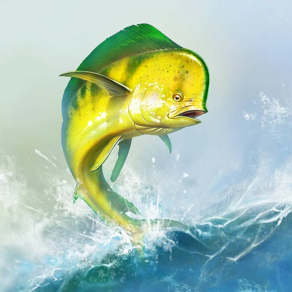 Mahi Mahi Geel Dolfijnen Zee Golf Grote Dorado Vis Geel — Stockfoto