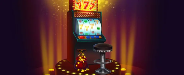 Casino Hall Dark Slot Machine Podium Big Winning Jack Background — Stock Photo, Image