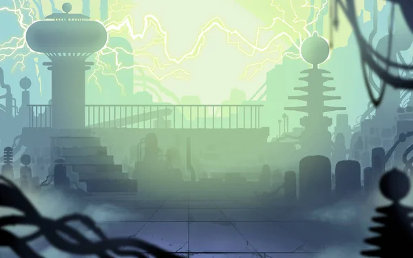 Tesla Laboratory Lightning Discharges Electricity Illustration Art Background Place Text — Stock Photo, Image