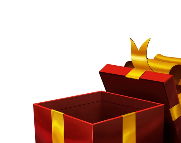 Red Gift Box Open Gold Ribbon Isolate Illustration Art — Stock Photo, Image