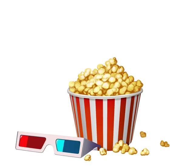 Popcorn Emmer Klassieke Rood Wit Papier Illustratie Kunst Realistisch Isoleren — Stockfoto