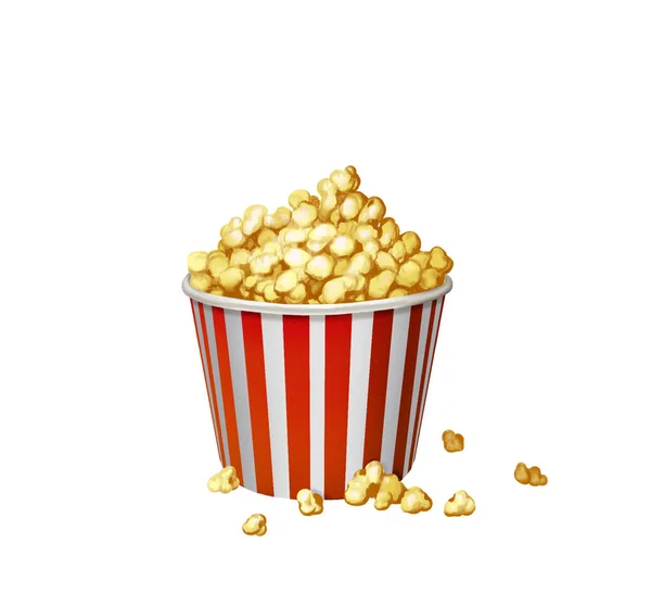 Popcorn Bucket Classic Red White Paper Illustration Art Realistic Isolate — Stock Photo, Image