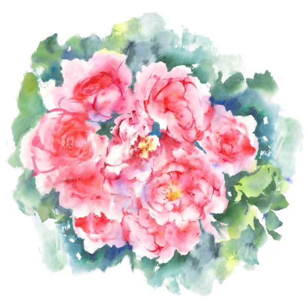 Roses Roses Avec Feuilles Vertes Aquarelle Illustration Peinture Art Chinoise — Photo