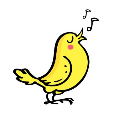 Singing canary bird hand drawn doodle line art vector ink sketch icon illustration on white background clipart