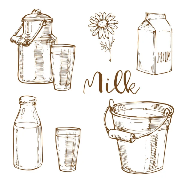 Молочные Молочные Продукты Сырная Коллекция Набора Чернильных Эскизов Ручной Работы — стоковый вектор
