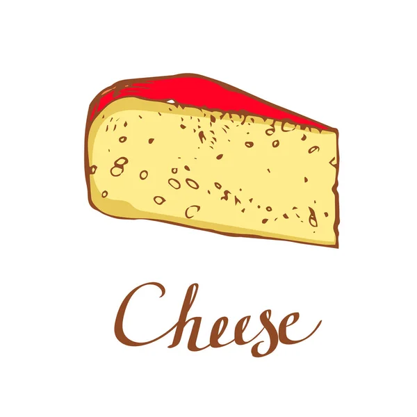 チーズ部分インク スケッチ手描き株式ベクトル イラスト白背景に分離 — ストックベクタ