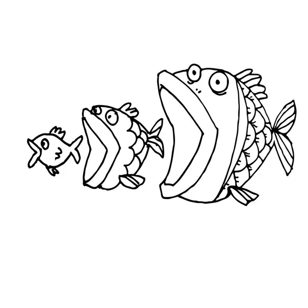 Poisson Mangeant Poisson Mangeant Poisson Dessin Main Ligne Gribouillage Art — Image vectorielle