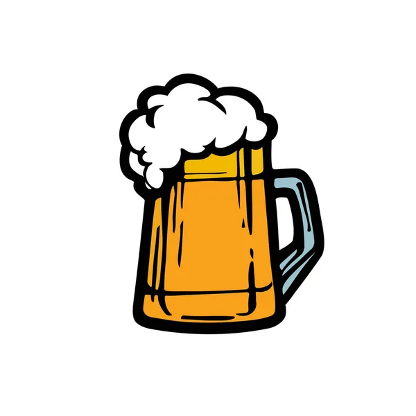 Glazen Mok Pils Bier Met Schuim Geïsoleerd Een Witte Achtergrond — Stockvector