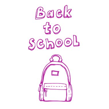 Arka sırt çantası simgesini doodle illüstrasyon mürekkep vektör hat sanatı ile okul metne el çekilmiş izole üzerinde beyaz arka plan