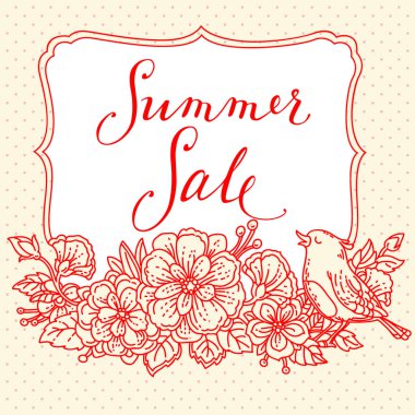 Yaz Satılık hat yazı vektör metin ifade kalem kuş ve çiçek öğeleri tasarım poster ve başlık sayfası için el yazısı