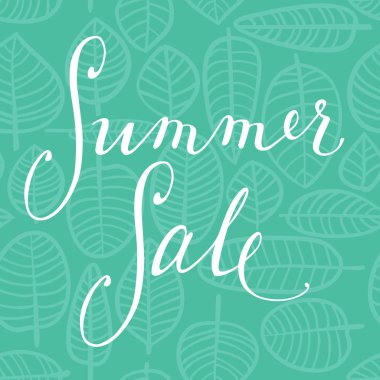 Yaz Satılık hat yazı vektör metin ifade poster ve başlık sayfası için yaprakları tasarım zemin üzerine kalem tarafından el yazısı