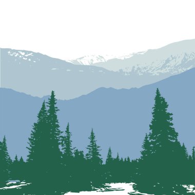 Dağlar ile iğne yapraklı vektör arka plan manzara panorama siluet