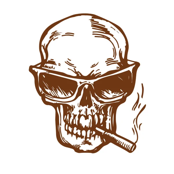 Totenkopf Sonnenbrille Beim Rauchen Der Zigarettentinte Skizze Handgezeichnet Aktienvektor Illustration — Stockvektor