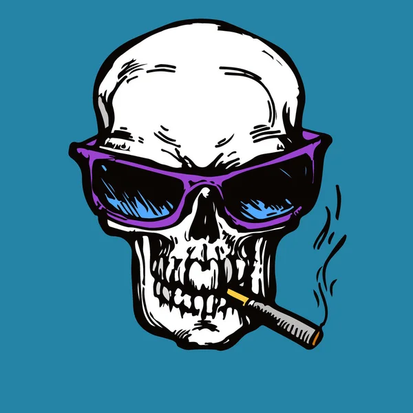 Skull Sunglasses Smoking Cigarette Ink Sketch Hand Drawn Stock Vector — Stock Vector