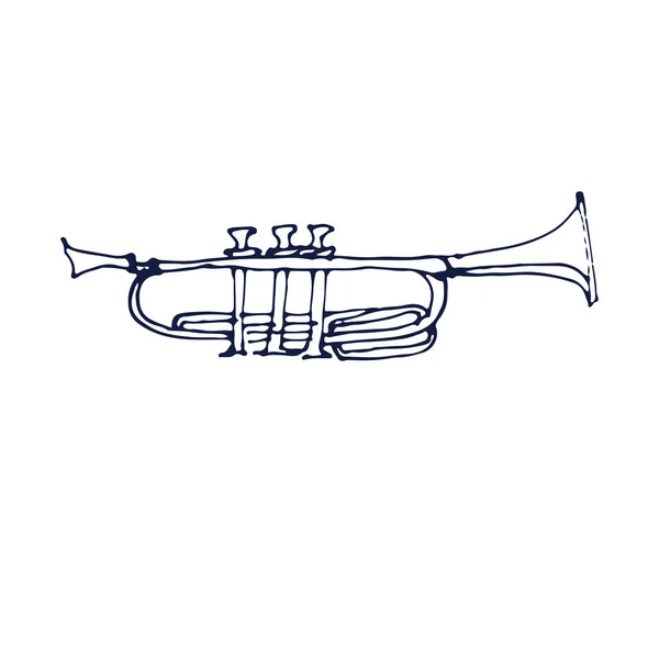 Trumpet Musik Instrument Bläck Hand Dras Doodle Skiss Ikon Disposition — Stock vektor