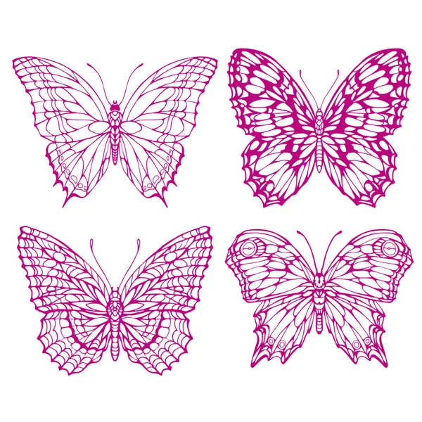 Mariposas Polillas Establecen Contorno Aislado Página Para Colorear Ilustración Vectorial — Archivo Imágenes Vectoriales