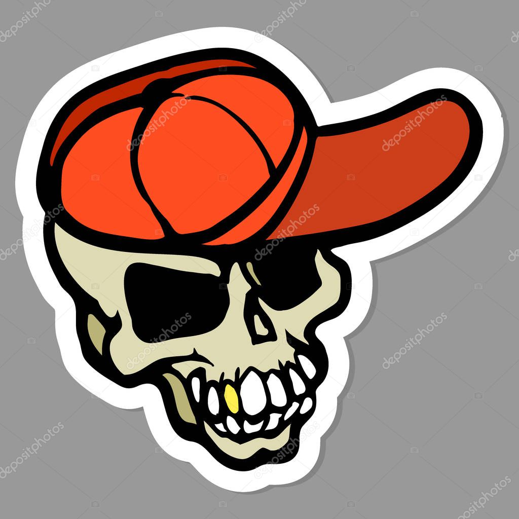 Human Skull in cap vector illustration isolated on white background