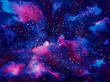 Suluboya sıçrama dokulu gece arka plan boşluk evren gökada yıldız ile boyalı