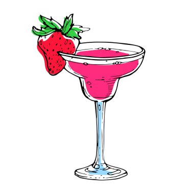 Beyaz arka plan üzerinde izole kokteyl elle çizilmiş kroki vektör çizim