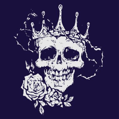 Diadem ve taç dikenler ölü goth dövme vektör kroki mürekkep elle çizilmiş doodle illüstrasyon kafatası