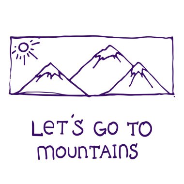 Dağları kar pik el çekilmiş simgesi ile mürekkep sketch vektör çizim beyaz arka plan üzerinde doodle