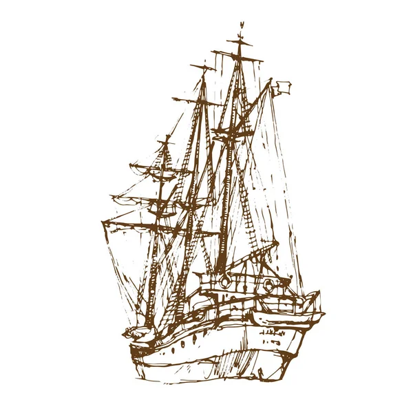 Винтажные Парусные Лодки Фрегатов Вручную Нарисовали Векторный Эскиз — стоковый вектор