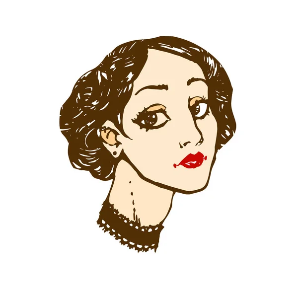 Retrô Menina Retrato Vintage Estoque Vetor Ilustração —  Vetores de Stock