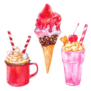 Dondurma suluboya toplama seti beyaz arka plan üzerinde izole illüstrasyon