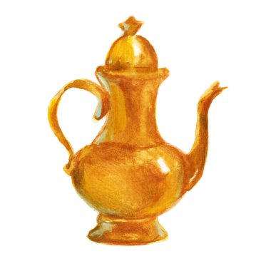 Suluboya vintage mutfak eşyaları Çaydanlık, retro metal su ısıtıcılar illüstrasyon izole beyaz arka plan üzerinde stilize.