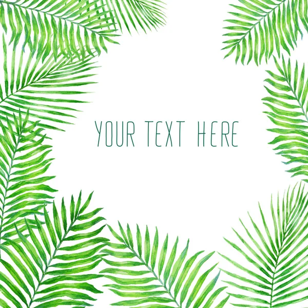 Green Tropical Palm Leaves Watercolor Illustration Isolated White Background — Stock Photo, Image