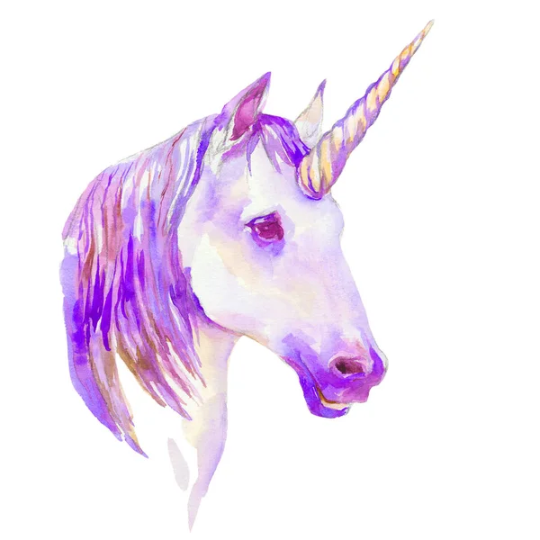Einhornkopf Mit Horn Aquarell Illustration Auf Weißem Hintergrund — Stockfoto