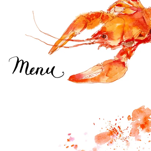 Homard Rouge Écrevisses Aquarelle Croquis Illustration Isolé Sur Fond Blanc — Photo