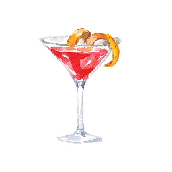 Alkoholhaltig Dryck Cosmopolitan Cocktail Akvarell Illustration Isolerade Vit Bakgrund — Stockfoto