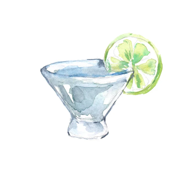 Kort Alkoholdryck Daiquiri Cocktail Akvarell Illustration Isolerade Vit Bakgrund — Stockfoto
