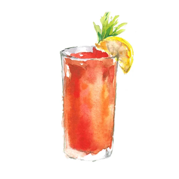 Minuman Beralkohol Bloody Mary Cocktail Dalam Gelas Ilustrasi Warna Air — Stok Foto