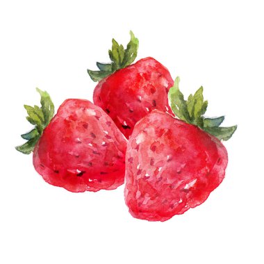 Kırmızı çilek suluboya illüstrasyon izole beyaz arka plan üzerinde