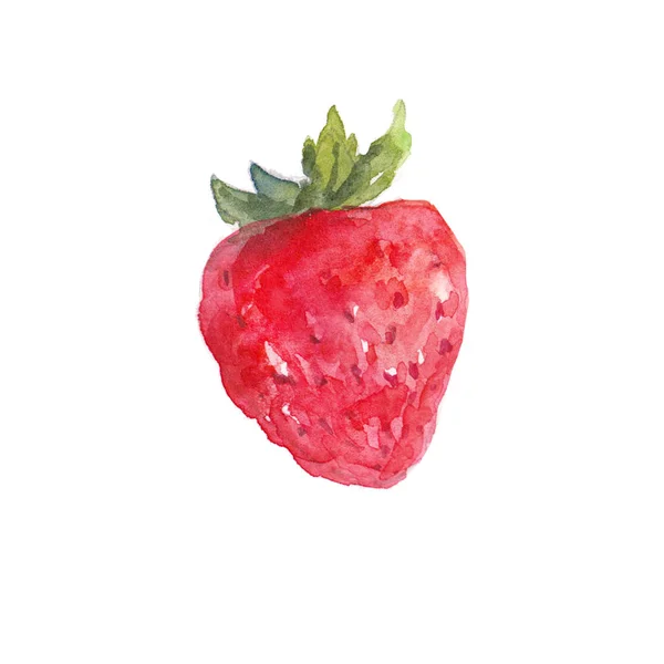 在白色背景查出的红色 Strawberrywatercolor — 图库照片