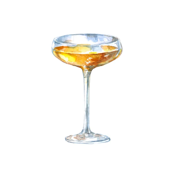 Bicchiere Champagne Con Vino Illustrazione Acquerello Isolato Sfondo Bianco — Foto Stock