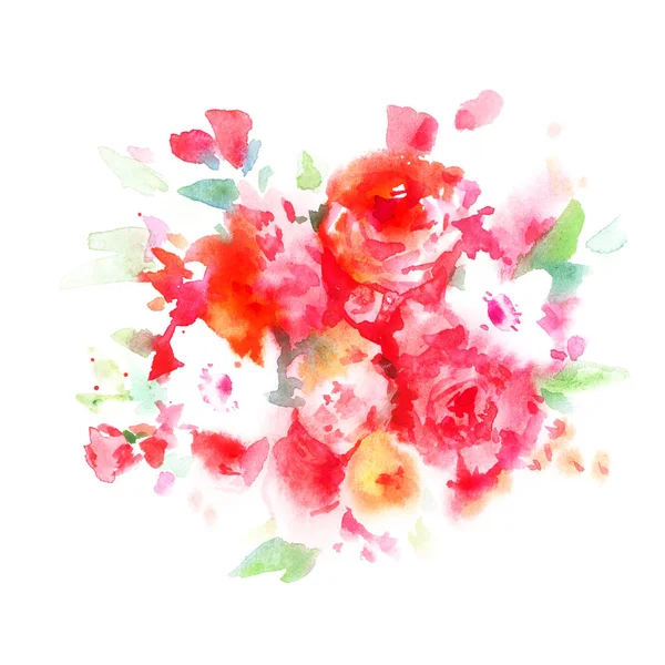 Buquê Flores Vermelhas Rosa Rosa Ilustração Aquarela Isolada Sobre Fundo — Fotografia de Stock