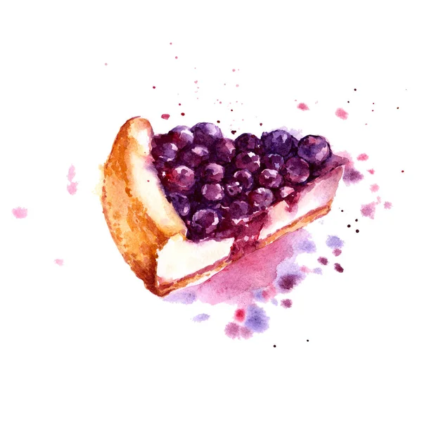 Blackberry Cake Édes Bogyók Sajttorta Szelet Pite Watercolor Desszert Illusztráció — Stock Fotó