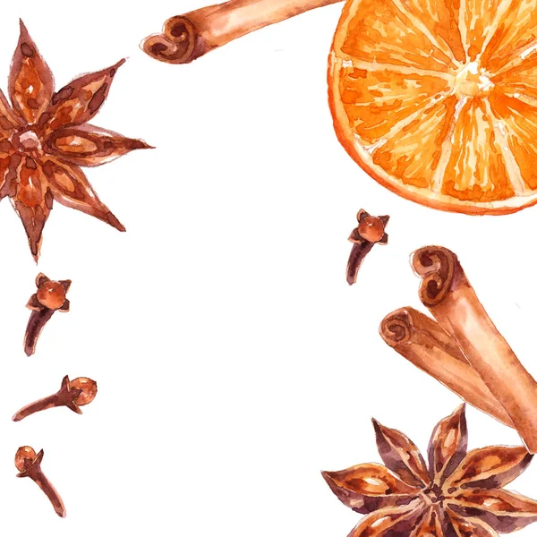 Kış Baharatları Anason Badian Portakallı Turuncu Turunçgil Tarçın Baharatla Hazırlanmış — Stok fotoğraf