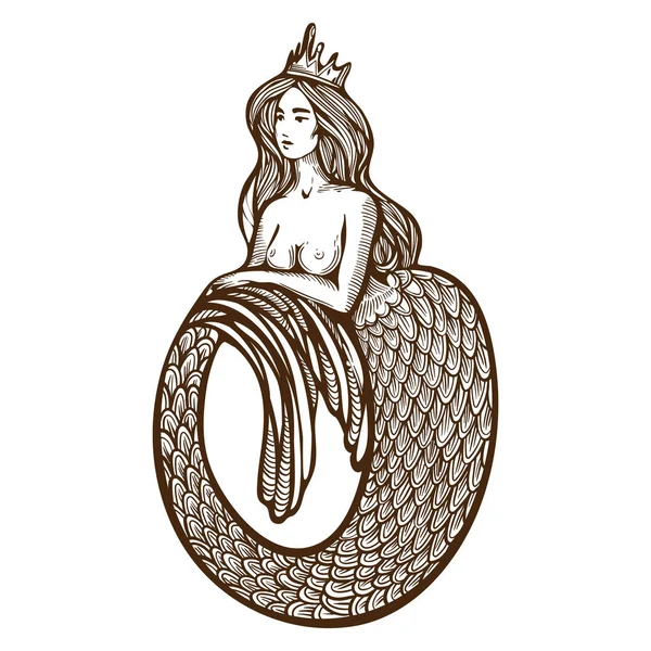 Mujer Hermosa Sirena Con Pelo Largo Cuento Curvo Ilustración Vector — Foto de Stock